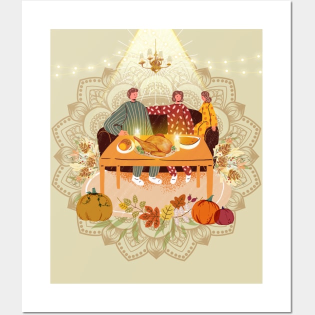 Thanksgiving Dinner with family, parents and daughter Wall Art by ariverde